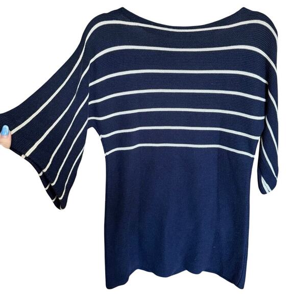 Tory Burch Striped Sweater Top Knitted Cashmere Silk Navy Blue White Size Medium - Picture 6 of 12